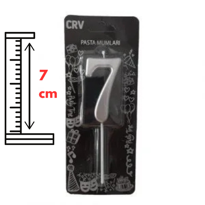 Toptan 7 cm Gümüş Yaldız Büyük Boy Mum 7 Rakamı