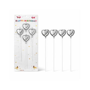 Toptan Gümüş Çubuklu Kalp Mum 4’Lü