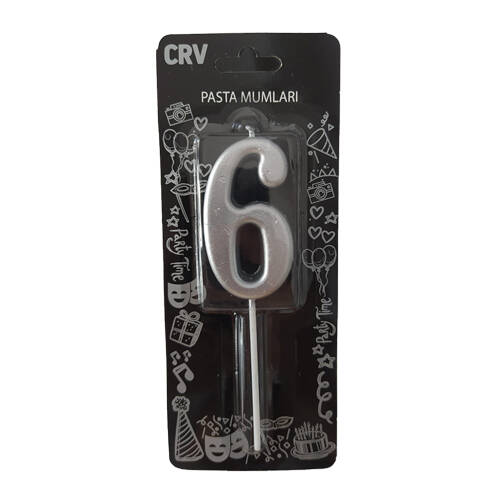 Toptan Gümüş Yaldız Küçük Boy Mum 6 Rakamı