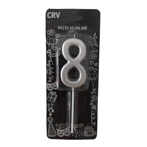 Toptan Gümüş Yaldız Küçük Boy Mum 8 Rakamı