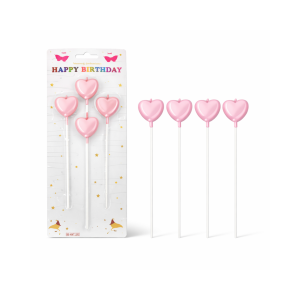 Toptan Pembe Çubuklu Kalp Mum 4’Lü