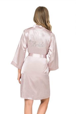 Toptan Saten Bride Yazılı Pudra Sabahlık