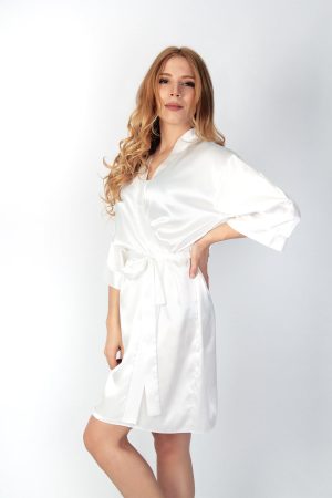 Toptan Saten Yazısız Bride Beyaz Sabahlık