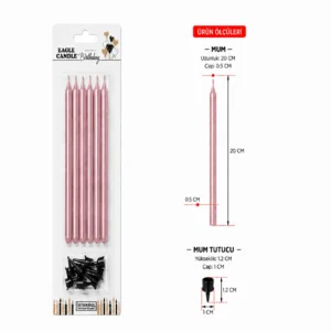 Toptan Pembe Metalik Mum 20 Cm 6’lı