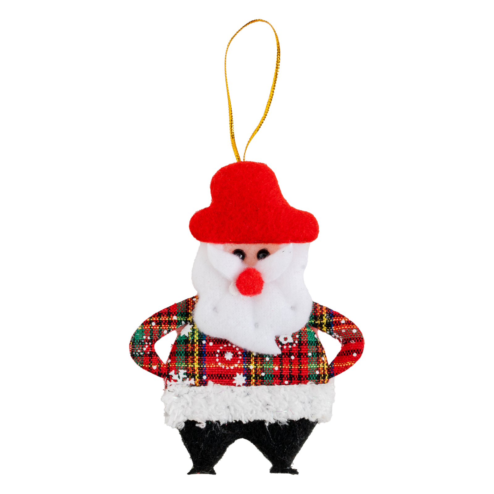 Toptan Yılbaşı Süsü Ekoseli Keçe Ceketli Noel Baba 12 Cm