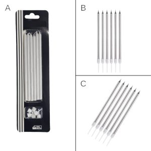 Toptan Gümüş Metalik Mum 15 Cm 6’lı