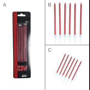Toptan Kırmızı Metalik Mum 15 Cm 6’lı