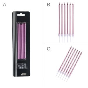 Toptan Pembe Metalik Mum 15 Cm 6’lı