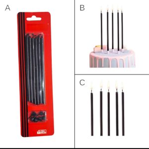 Toptan Siyah Metalik Mum 15 Cm 6’lı