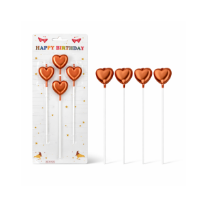 Toptan Rose Gold Çubuklu Kalp Mum 4’Lü