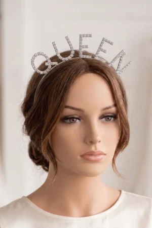 Toptan Queen Gümüş Lüks Taşlı Taç