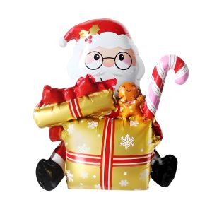 Toptan Yılbaşı Oturan Hediye Kutulu Noel Baba Gold