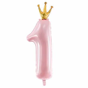 Toptan Taçlı 1 Rakam Pembe Folyo Balon