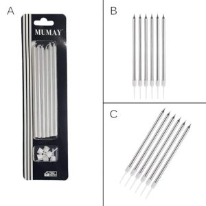 Toptan Sedefli Beyaz Metalik Mum 15 Cm 6’lı