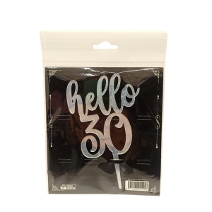 Toptan Hello 30 Pasta Üzeri Gümüş Pleksi Pasta Süsü
