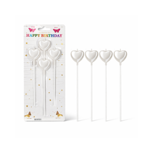 Toptan Beyaz Çubuklu Kalp Mum 4’Lü