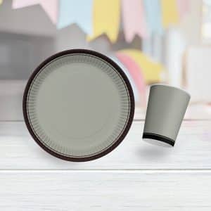 Toptan Retro Taş Gri Karton Tabak Bardak Set