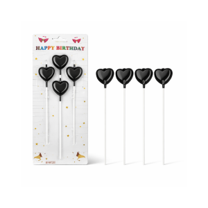 Toptan Siyah Çubuklu Kalp Mum 4’Lü